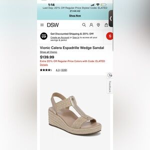 Vionic Beige Espadrille Wedge Sandals